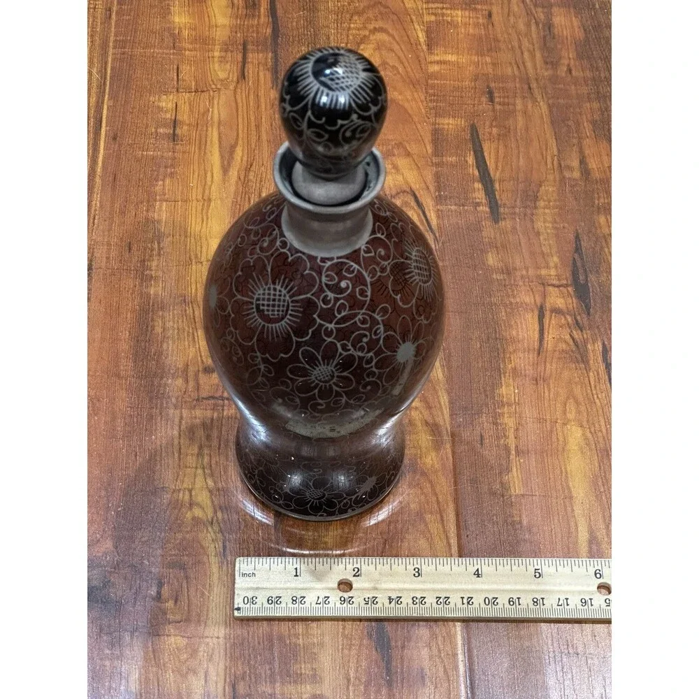 Vintage Venetian Purple Crystal 10” Glass Decanter with Silver Floral Overlay